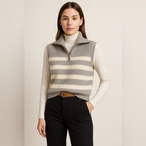 nwts STRIPED ZIP UP HIGH NECK KNITTED VEST size medium